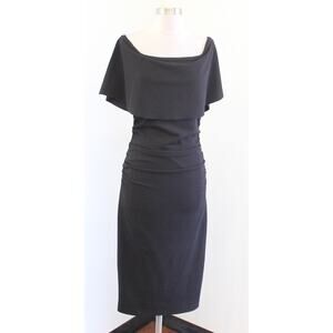Tracy Reese Solid Black Off the Shoulder Ruched Dress Sheath Size 6 Cocktail
